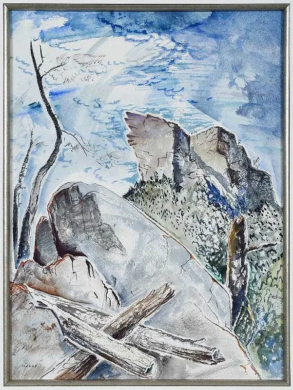 Precipice by Will Henry Stevens, watercolor and pastel on paper, sold Aug 2020