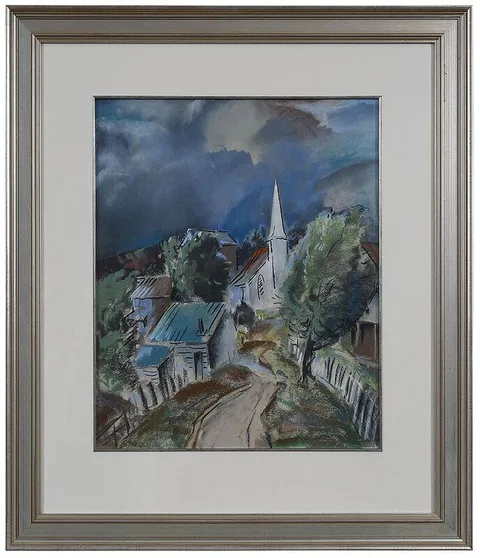 Will Henry Stevens, Road Leading to Church, pastel on paper