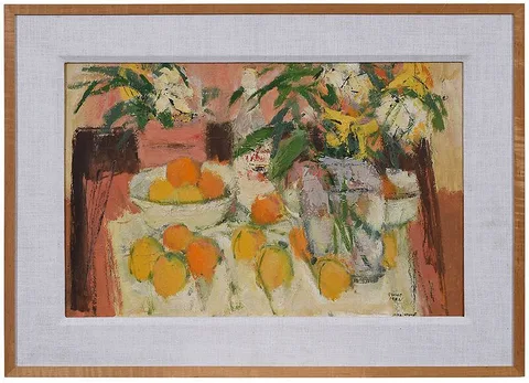 Charles F. Quest, Flowers and Fruit, 1982, oil on panel
