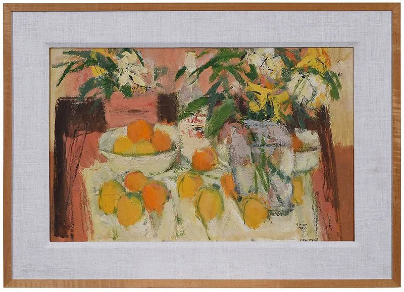 Charles F. Quest, Flowers and Fruit, 1982, oil on panel