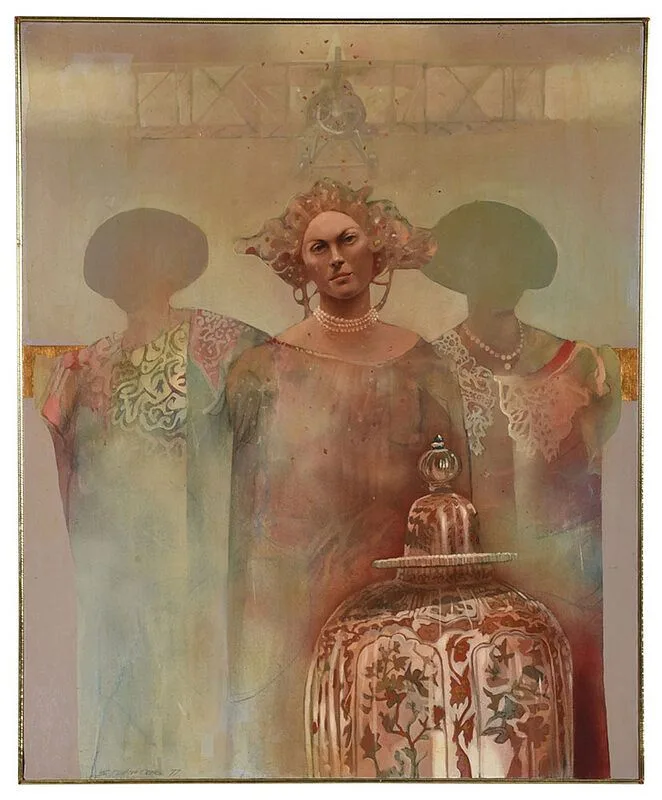 S. Tucker Cooke, Welcome Home Amelia Earhart, 1977, acrylic and gold leaf on canvas
