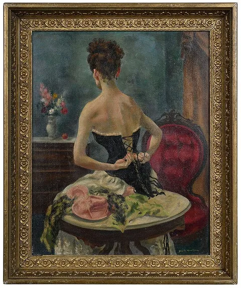 Greta Wilhelmina Matson, Woman Dressing, oil on canvas board