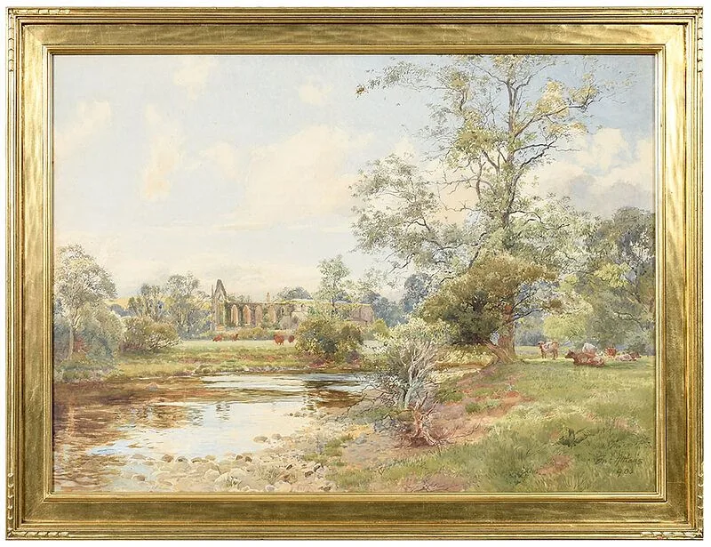 Fritz Althaus, Pastoral Landscape with Ruins, watercolor