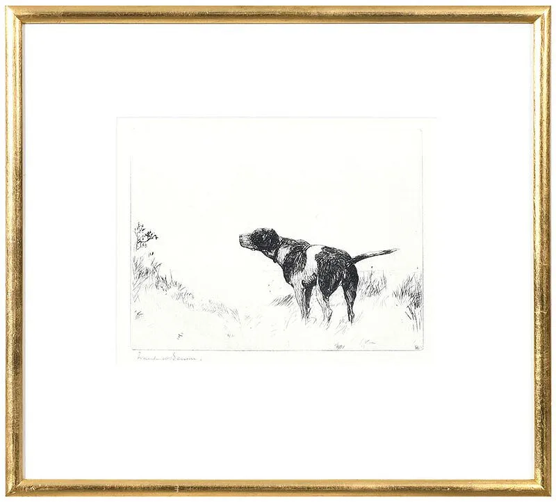 Pointer Dog by Frank Weston Benson, 1925, etching, sold Jul 2020