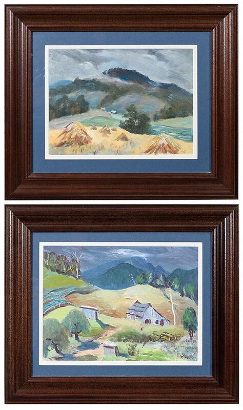 Howard Murry, 2 works depicting barns and fields, oil on canvas