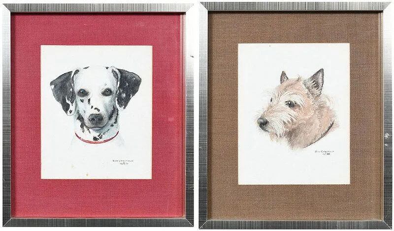 Billy Dohlman Chestnut, Dalmatian and Terrier, a pair of dog portraits, both signed lower right "Billy Chestnut/1958, watercolor on paper