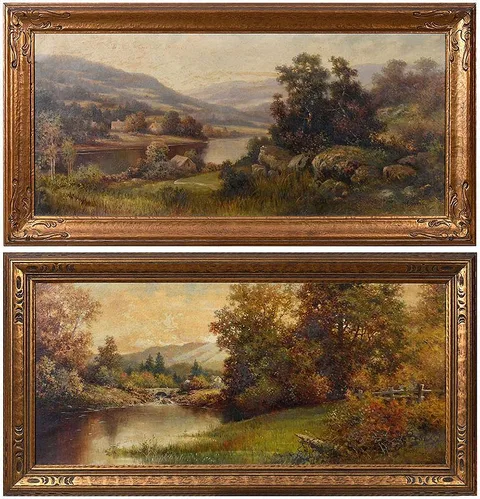 A Pair of Landscapes, each signed lower right "MH Lowell by Milton H. Lowell, oil on canvas, sold Jul 2020