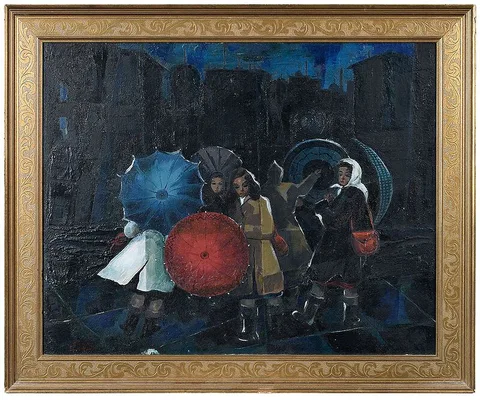 James Carlin, Colored Rain, oil on Masonite