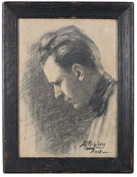 Aiden Lasell Ripley, Portrait of a Gentleman, charcoal on buff paper