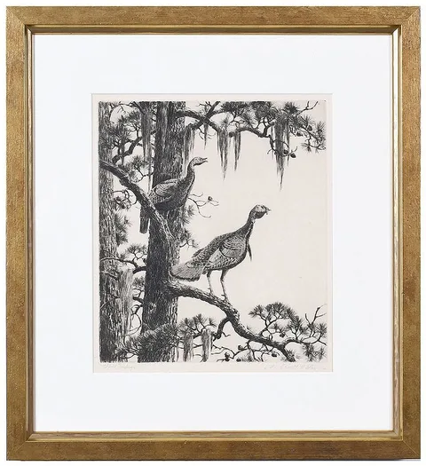 Aiden Lassell Ripley, Wild Turkeys, drypoint etching on paper