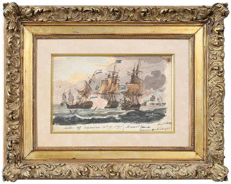 Action Off Camperdown, October 11 by Thomas Whitcombe, 1797, watercolor on paper, sold Jul 2020