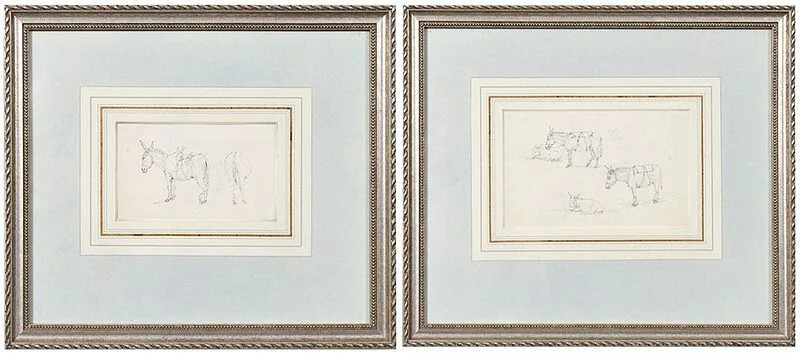 Two Studies of Donkeys by Samuel Howitt, pencil, sold Jul 2020