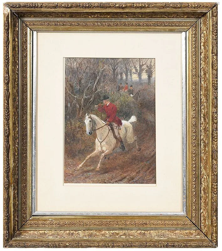 Edgar Giberne, Huntsmen on a Gray Dappled Hunter, watercolor  on paper laid on board