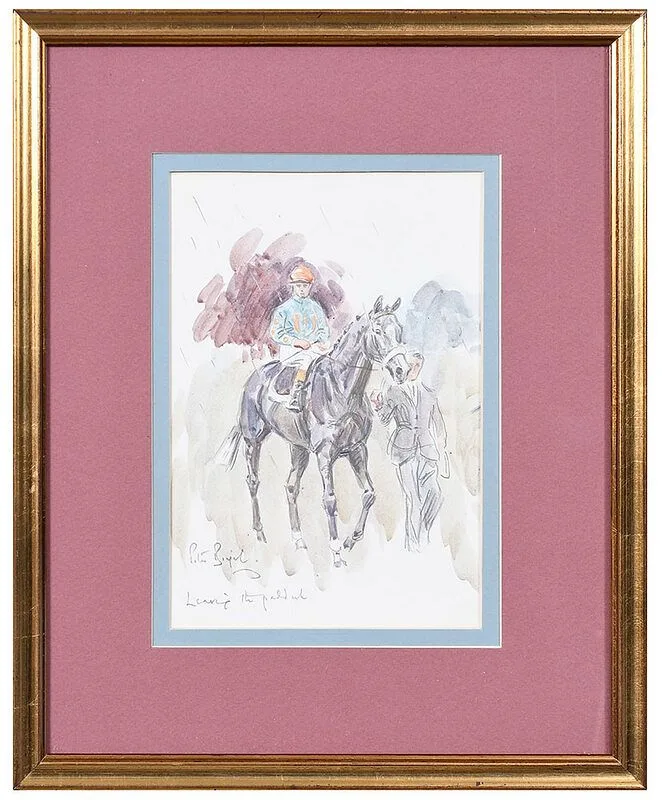 Leaving the Paddock by Peter Biegel, watercolor on paper, offered Jul 2020