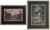 Hiroshi Yoshida, - Two prints: "Temple in the Wood