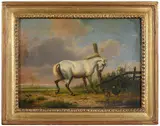 Eugène Verboeckhoven, White Horse with Chickens