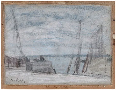 Eugène Louis Boudin, Port with Moored Boats, pastel on paper
