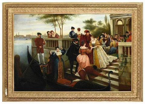 Eugen von Blaas, Arriving For the Ball, Murano,˜bears signature lower right "Eugen v Blaas, oil on canvas
