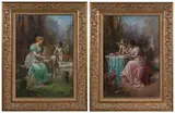 Hans Zatzka, Two Allegories of Love: Fashioning Love's Arrow, The Love Letter, both signed lower right "H. Zatzka