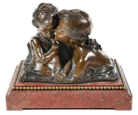 Henri Pernot, La Grande Soeur, patinated bronze on rouge marble base
