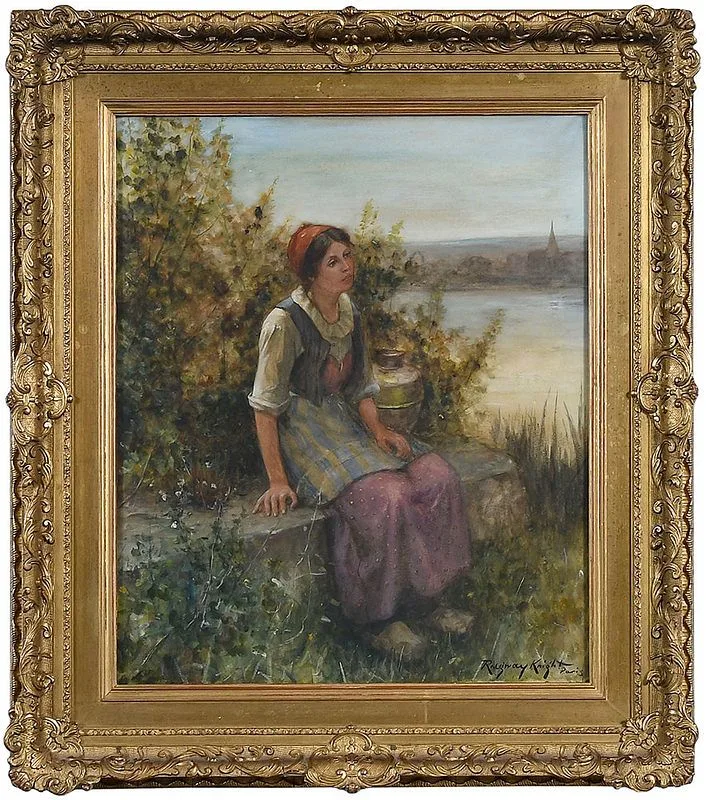 Daniel Ridgeway Knight, Riverside Reverie, watercolor on paper