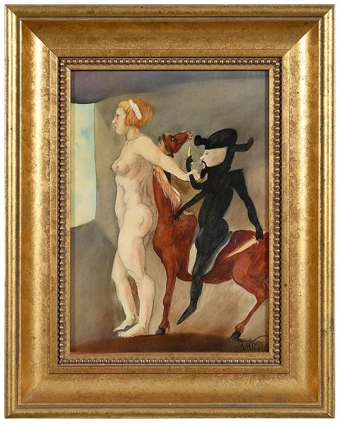 Benjamín Cañas, Nude with Assassin on Horseback, 1983, ink and oil on synthetic fabric