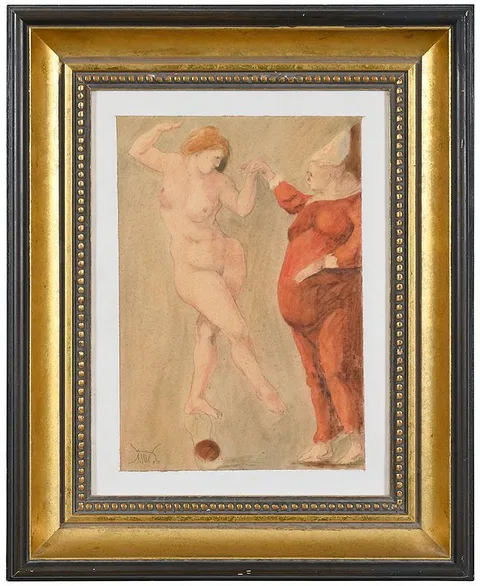 Benjamín Cañas, Nude with a Cardinal, 1983, ink and oil on synthetic fabric