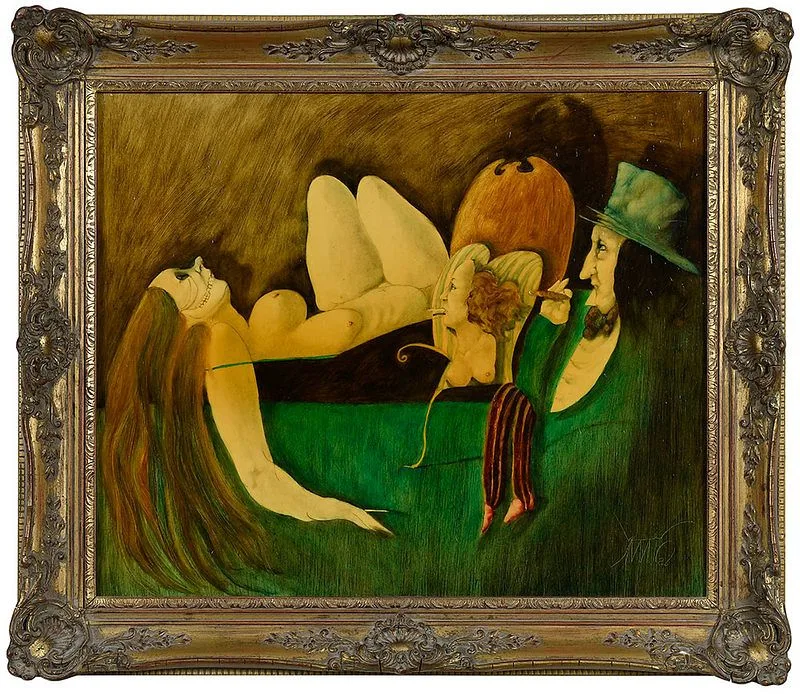 Mascarada (Masquerade) by Benjamín Cañas, 1980, oil on canvas laid on panel, sold May 2020