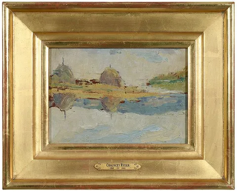 Chauncey Foster Ryder, Haystacks, oil on panel