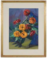 Jane Peterson, Vase of Zinnias
