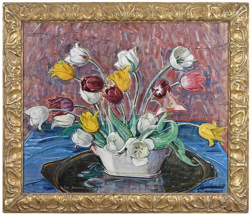 John Sharman, Still Life with Tulips, oil on canvas
