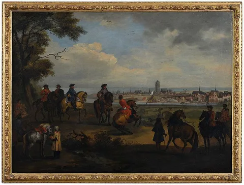 Dirk Maas, The Horse Trade Outside a Town, circa late 17th/early 18th century, oil on canvas