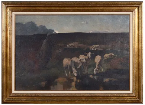 Harry Ives Thompson, Shepherd with Sheep, oil on canvas