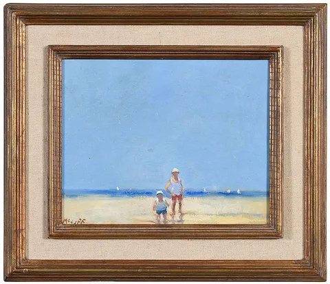 Frederick H. McDuff, Two boys on a Beach, oil on canvas,˜8 x
