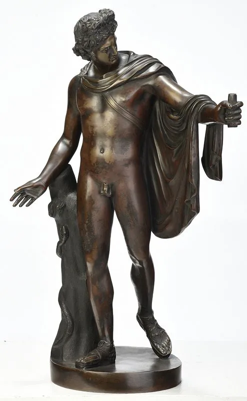 Metello Amodio, Apollo and the Python, patinated bronze