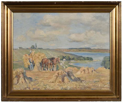 Borge Nyrop, Hay Harvest By the Sea, oil on canvas