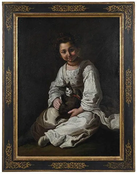 Bernhard Keil, Young Girl with Kittens, oil on canvas