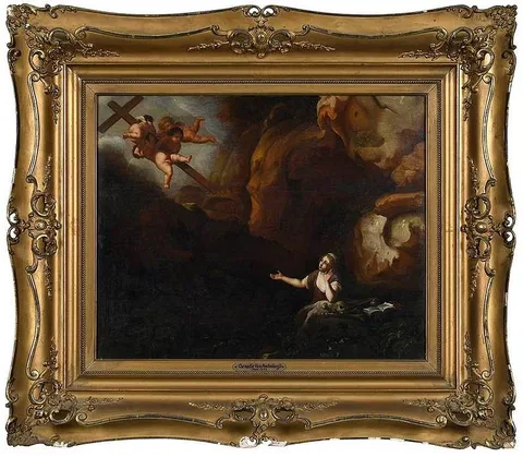 Mary Magdalene Contemplating the Cross by Cornelis van Poelenburgh, oil on panel, sold Mar 2020