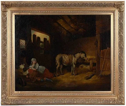 William Shayer the Elder, Resting in the Barn, oil on canvas