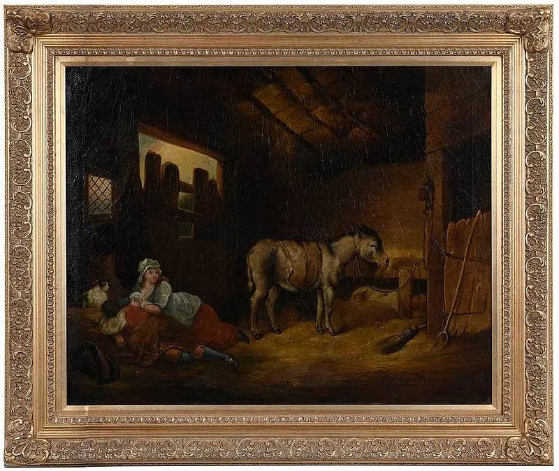 Resting in the Barn by William Shayer the Elder, oil on canvas, sold Mar 2020