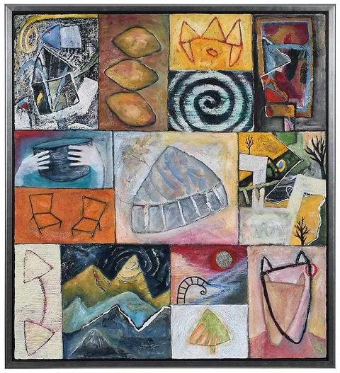 Barbara Fisher, Fourteen Clues I Can't Ignore, 2000, mixed media collage on canvas