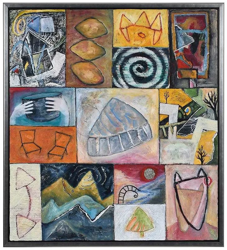 Barbara Fisher, Fourteen Clues I Can't Ignore, 2000, mixed media collage on canvas