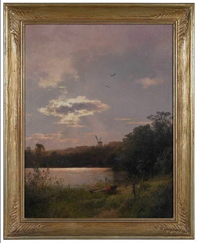 A Distant Windmill by Hermann Herzog, oil on canvas, sold Mar 2020