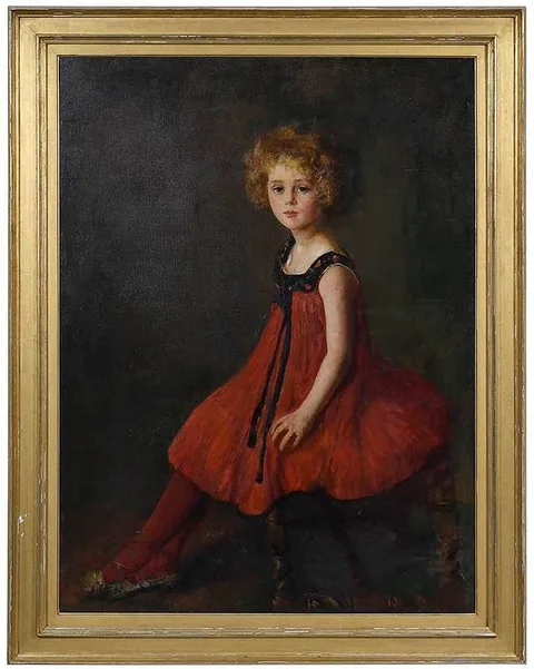 Antonio Barone, The Girl in Red, oil on canvas
