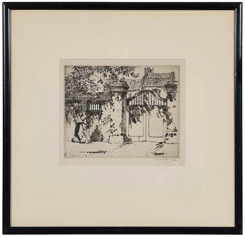Bishops Gate by Alfred Heber Hutty, drypoint etching, sold Mar 2020