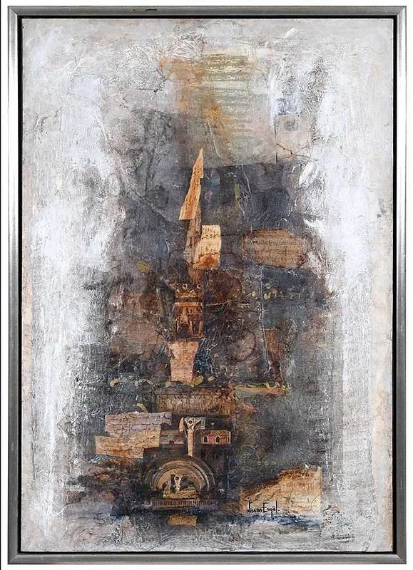 Abstraction by Nissan Engel, mixed media collage on canvas, sold Mar 2020