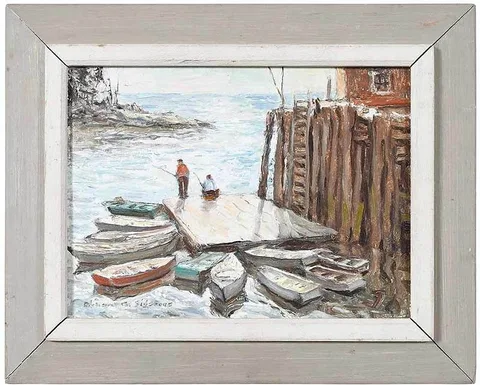 Richard G. Sigafoos, Spruce Head Wharf, oil˜ on Masonite