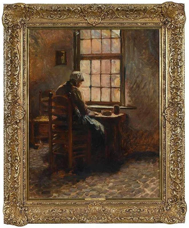 Roland Larij, Reading By a Window, oil on canvas