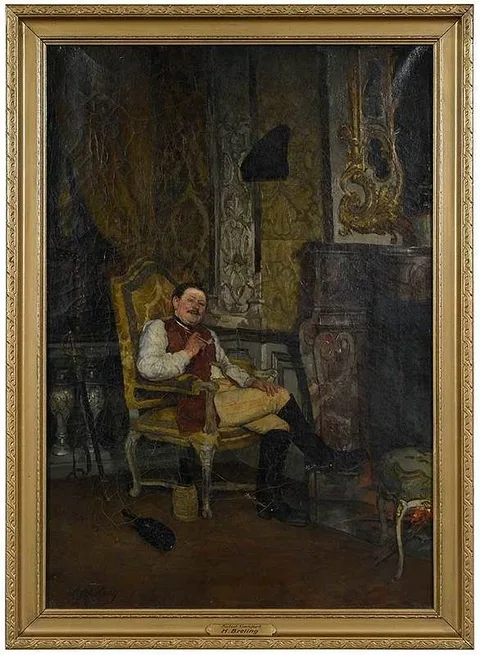 Solid Comfort After the Hunt by Heinrich Breling, oil on canvas, offered Mar 2020