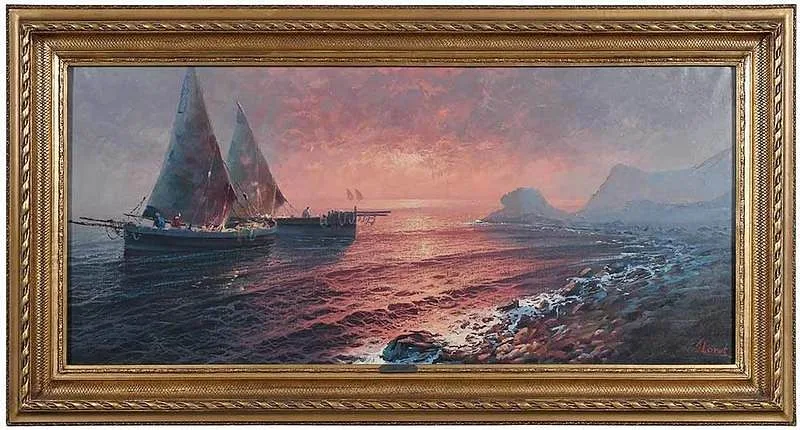 Jules Loret, Sailboats Near the Shore, oil on canvas